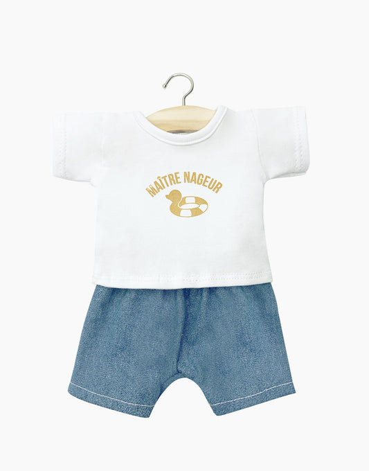 Gordis- Conjunto t-shirt branca e calções azul para bonecas 34cm