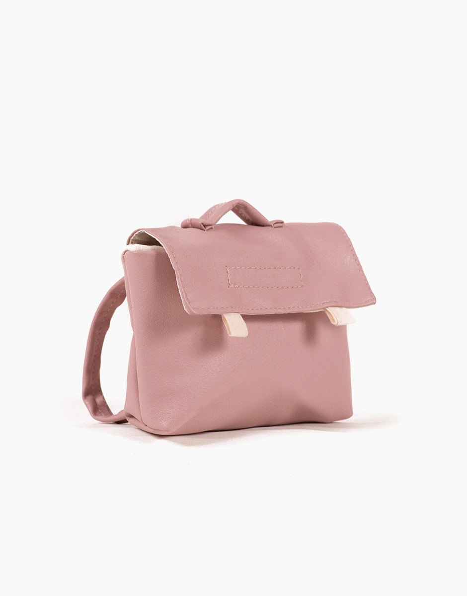 Bolso vintage de piel rosa para muñeca.