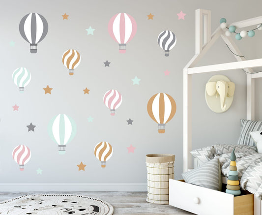 Wallstickers balões de ar listrados - cinza e branco