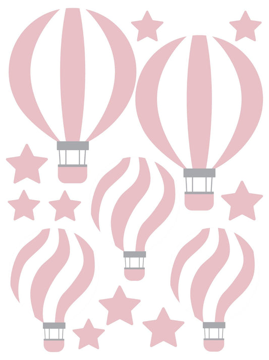 Wallstickers balões de ar listrados - rosa e branco