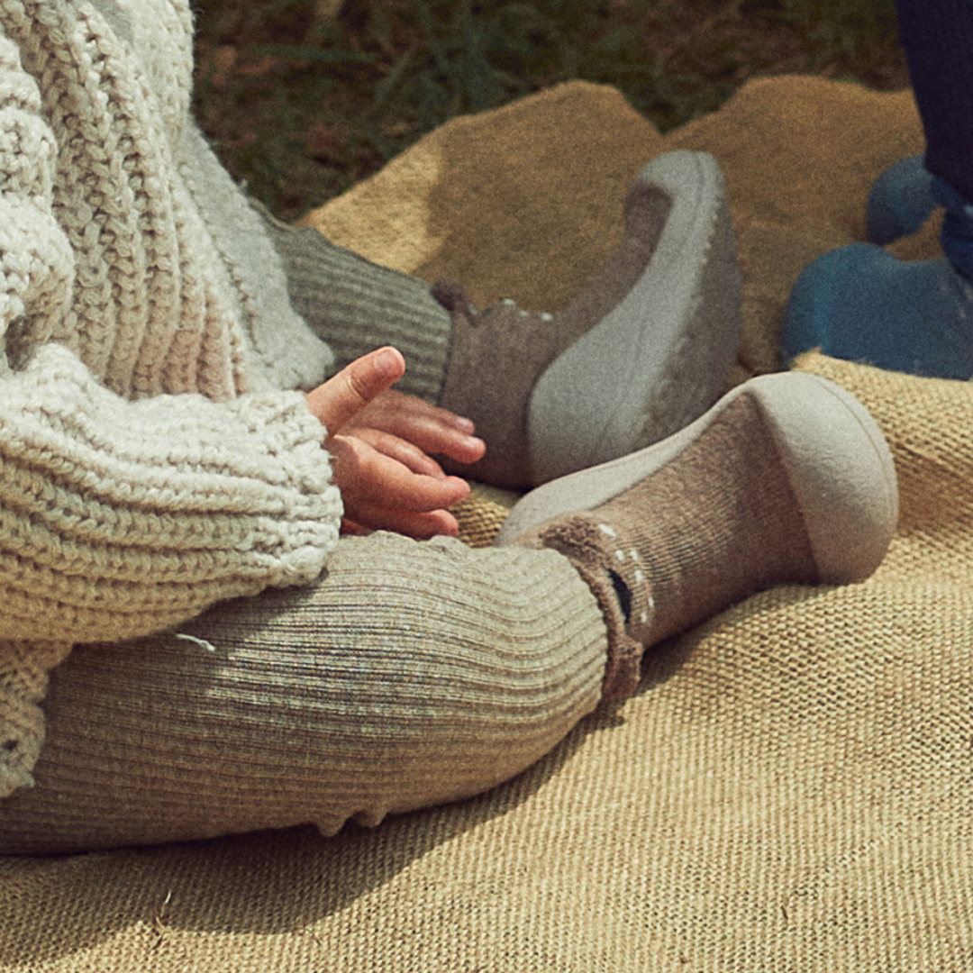 Sapatos de tricot de algodão para bebé - Urso
