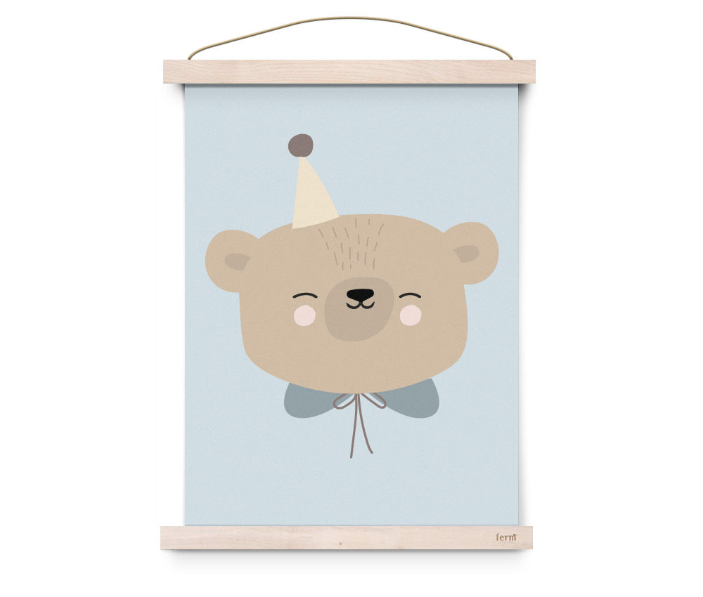 Cartaz A3 com rosto de urso azul