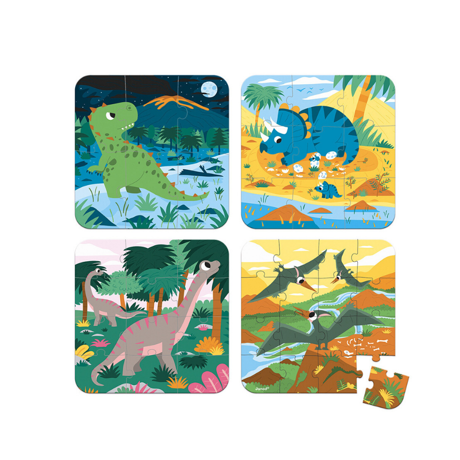 Conjunto de 4 Puzzles Evolutivos Dinossauros