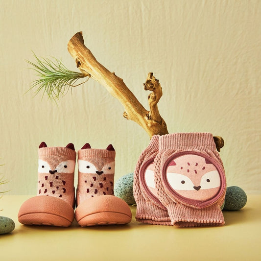 Pack de Sapatos de tricot de algodão e de joelheiras para bebé - Raposa