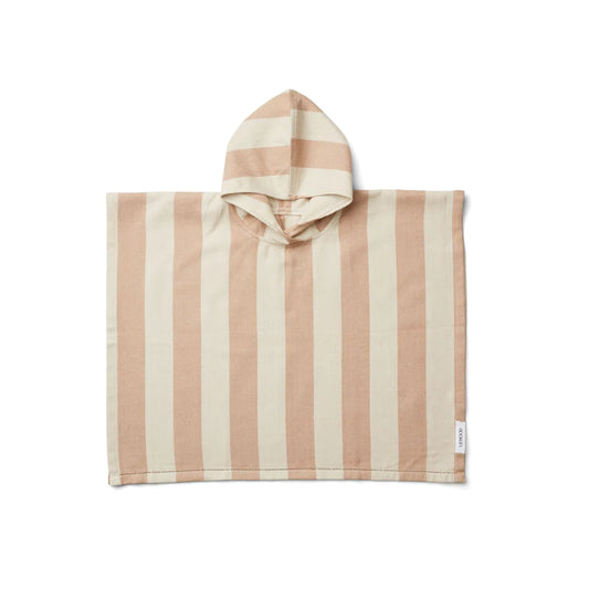 Poncho Roomie com Carapuço - Riscas Rosa Pálido/Areia