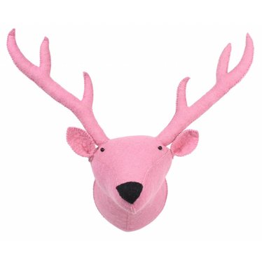Cabeça de feltro de rena rosa