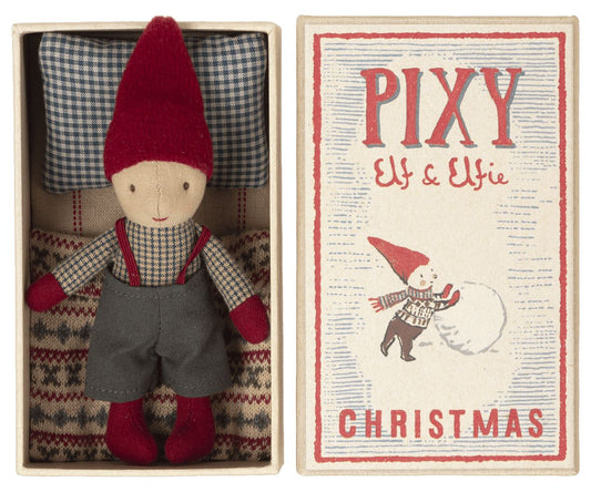 Pixy elf de Natal em caixa de fósforos - menino