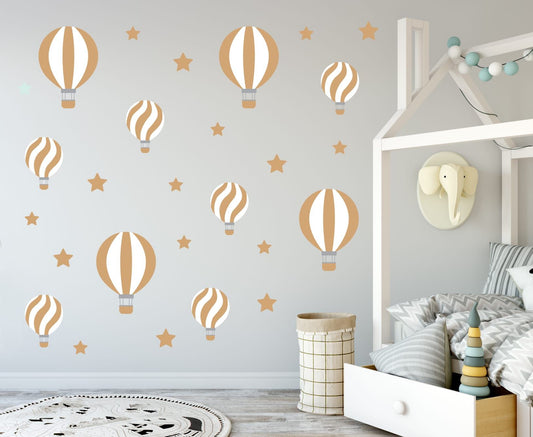 Wallstickers balões de ar listrados - mostarda e branco