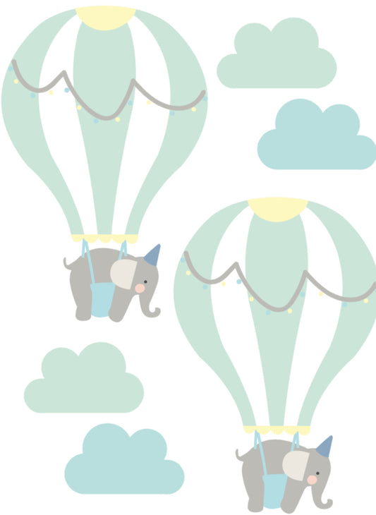 Wallstickers balões e elefantes - azul / menta