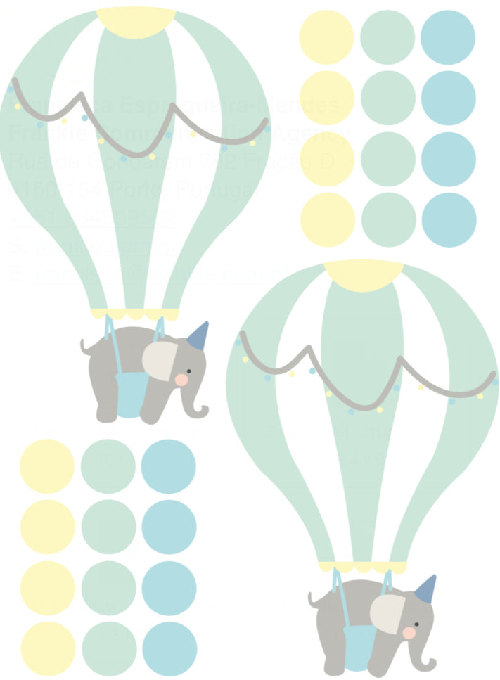 Wallstickers balões e elefantes - azul / menta