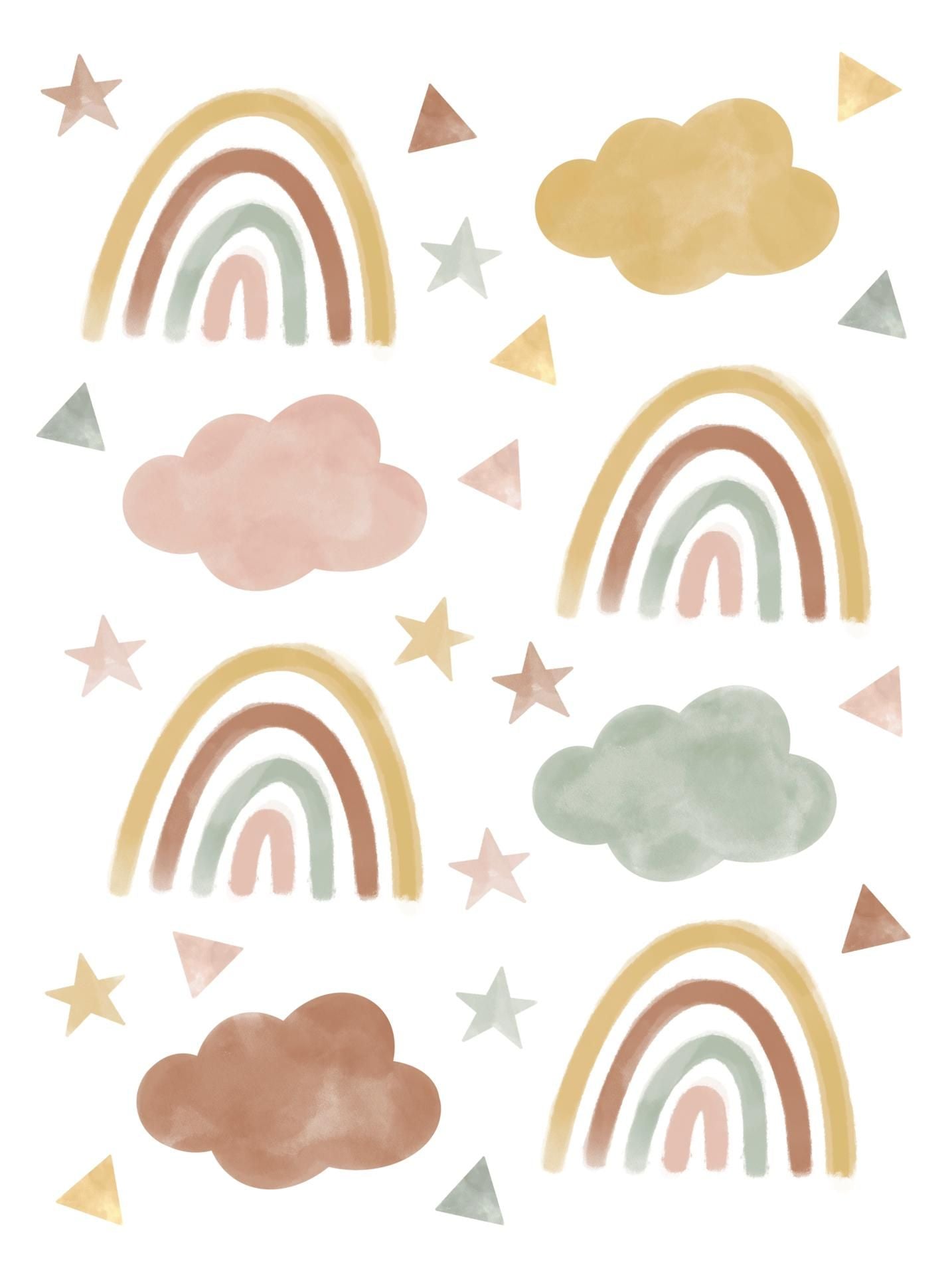 Wallstickers Arco-íris e nuvens aguarela mix